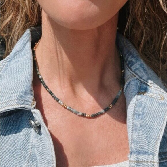 Jewelry - GORGEOUS Genuine Ombre Blue Tourmaline Beaded Necklace Waterproof Gold Jewelry